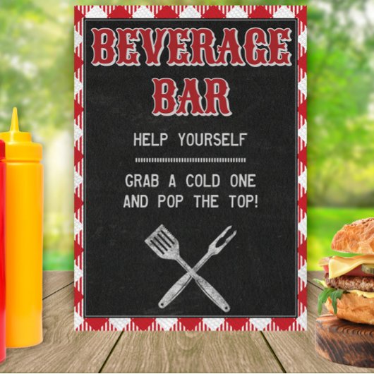 5x7 Achterwerf BBQ Birthday Beverage Bar Teken Poster