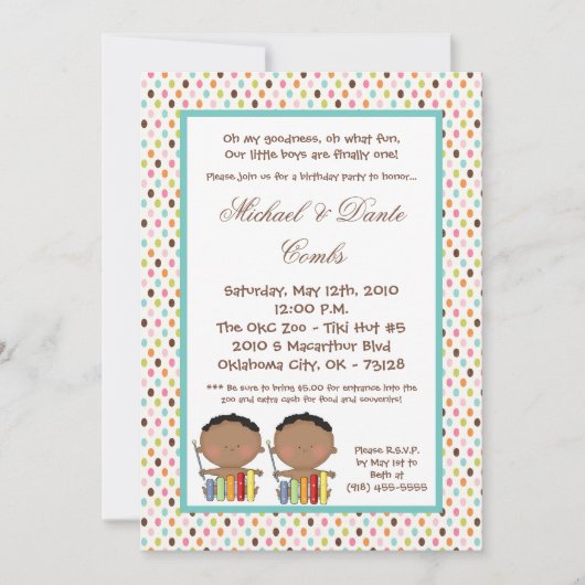 5x7 Afrikaanse Amerikaan 2-jarig Deel Uitnodiging (Voorkant)