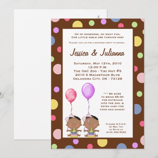 5x7 Afrikaanse Amerikaan 2-jarig Deel Uitnodiging (Voorkant / Achterkant)