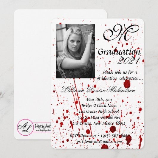 5x7 Afstuderen Deel Uitnodiging Bloed Splatter Vam (Voorkant / Achterkant)