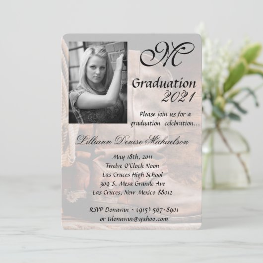 5x7 Afstuderen Deel Uitnodiging Cowboy Boots Barn  (Staand voorkant)