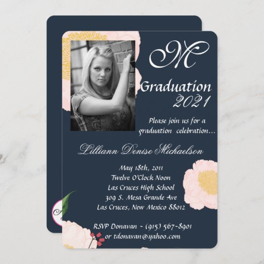 5x7 Afstuderen Part Invitation Baby Roze Kosmos op Kaart (Voorkant / Achterkant)