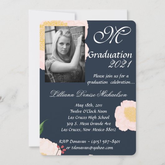 5x7 Afstuderen Part Invitation Baby Roze Kosmos op Kaart (Voorkant)