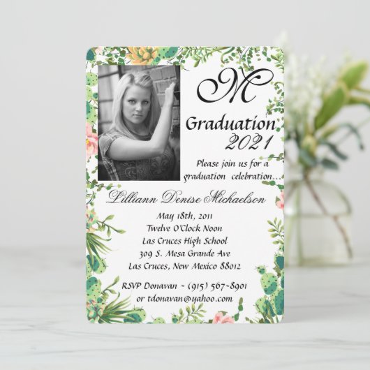 5x7 Afstuderen Part Invitation Bohemian Cactus Suc Kaart (Staand voorkant)