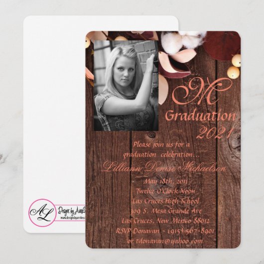 5x7 Afstuderen Part Invitation Cotton Branch op Da Kaart (Voorkant / Achterkant)