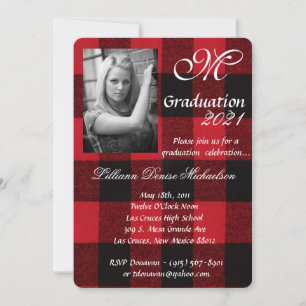 5x7 Afstuderen Part Invitation Red Buffalo Plaid Kaart