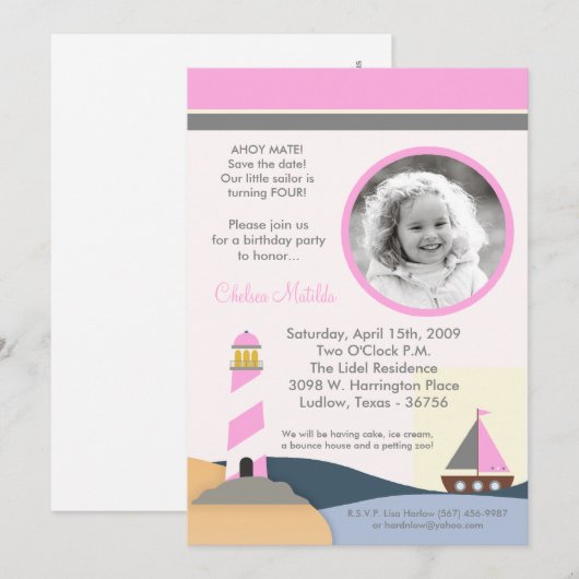 5x7 Ahoy Mate Sail Boat Birthday Party Uitnodiging (Voorkant / Achterkant)