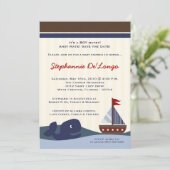 5x7 Ahoy Mate Sailboat Whal Baby shower Uitnodigin Kaart (Staand voorkant)