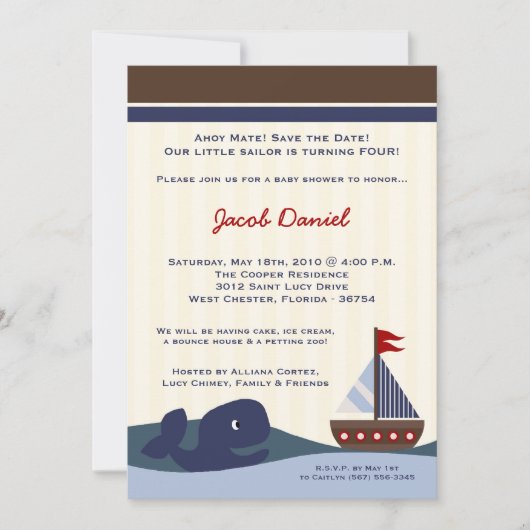 5x7 Ahoy Mate Sailboat Whal Birthday Invitation Save The Date (Voorkant)