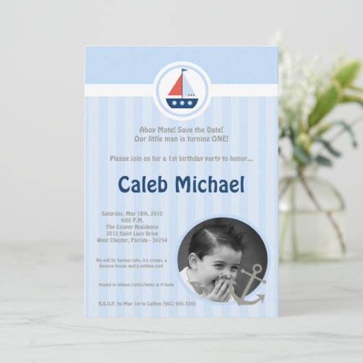 5x7 Ahoy Nautical Sail Boat Birthday Uitnodiging (Staand voorkant)