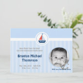 5x7 Ahoy Nautical Sail Foto Geboorteaankondiging Kaart (Staand voorkant)