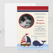 5x7 Ahoy Nautical Whale Boat Birthday Uitnodiging (Voorkant / Achterkant)