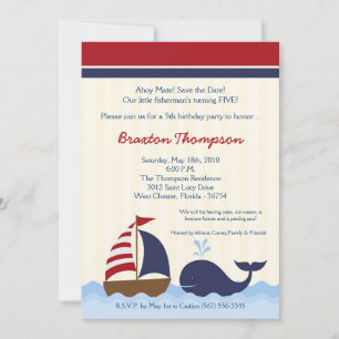 5x7 Ahoy Nautical Whale Boat Birthday Uitnodiging