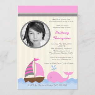 5x7 Ahoy Nautical Whale Boat Birthday Uitnodiging