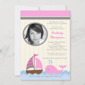 5x7 Ahoy Nautical Whale Boat Birthday Uitnodiging (Voorkant)