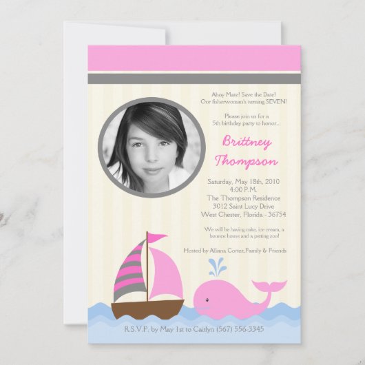 5x7 Ahoy Nautical Whale Boat Birthday Uitnodiging (Voorkant)