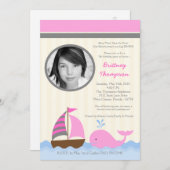 5x7 Ahoy Nautical Whale Boat Birthday Uitnodiging (Voorkant / Achterkant)