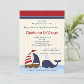 5x7 AhoyNautical Walvis Boot Baby Shower Uitnodigi Kaart (Staand voorkant)