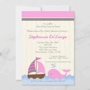 5x7 AhoyNautical Whale Boat Baby shower Uitnodigin Kaart