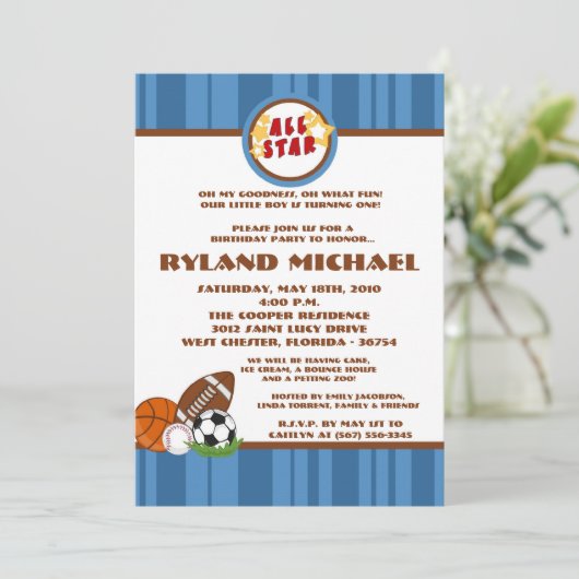 5x7 All Star Blue Verjaardag Uitnodiging (Staand voorkant)