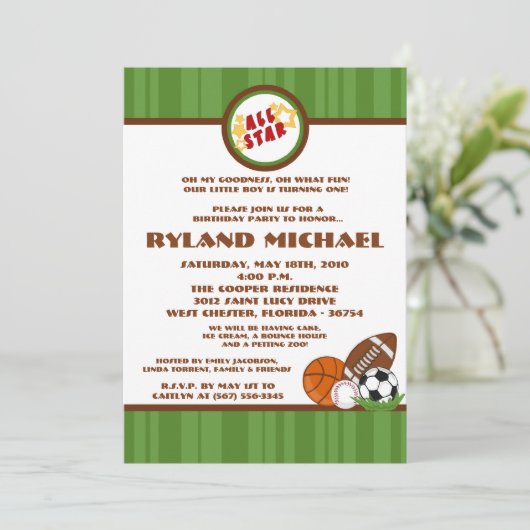 5x7 All Star Green Verjaardag Uitnodiging (Staand voorkant)
