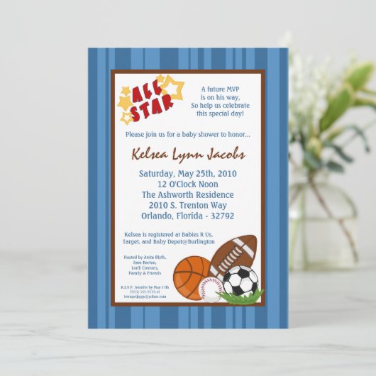 5x7 All Star MVP Sport Ball Baby shower Uitnodigin Kaart (Staand voorkant)