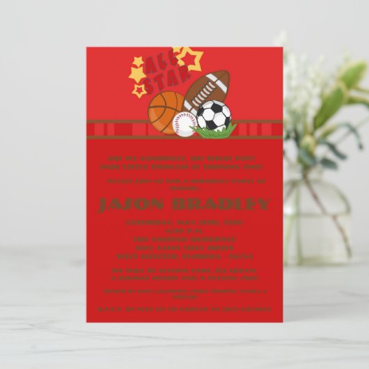 5x7 All Star Red Verjaardag Uitnodiging (Staand voorkant)