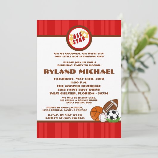5x7 All Star Red Verjaardag Uitnodiging (Staand voorkant)