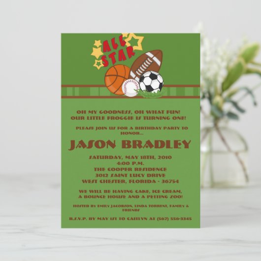 5x7 Alle Star Green Birthday Party Uitnodiging (Staand voorkant)