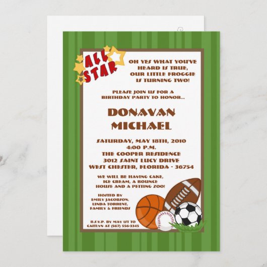 5x7 Alle Star Green Birthday Party Uitnodiging (Voorkant / Achterkant)