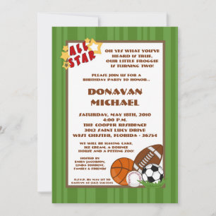 5x7 Alle Star Green Birthday Party Uitnodiging