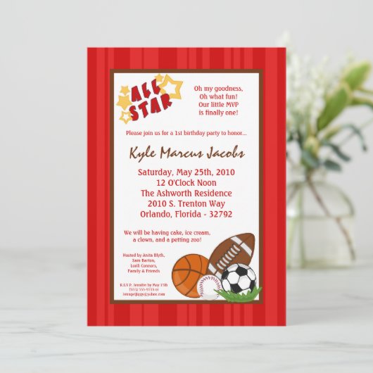 5x7 AllStar MVP SportBall Birthday Part Invitation Kaart (Staand voorkant)