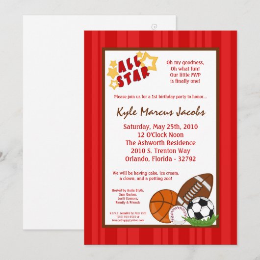 5x7 AllStar MVP SportBall Birthday Part Invitation Kaart (Voorkant / Achterkant)