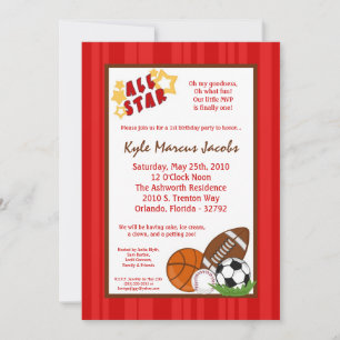 5x7 AllStar MVP SportBall Birthday Part Invitation Kaart