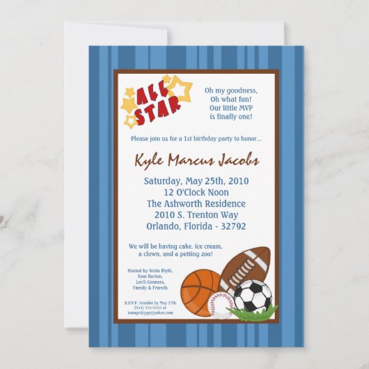 5x7 AllStar MVP SportBall Birthday Part Invitation Kaart (Voorkant)