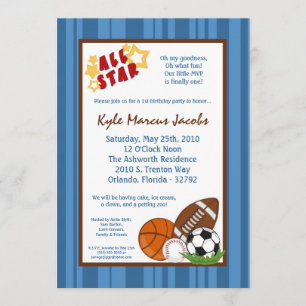 5x7 AllStar MVP SportBall Birthday Part Invitation Kaart
