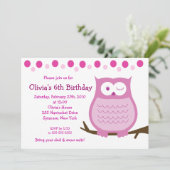 5x7 Amore Owl Pink Girl Birthday Uitnodiging (Staand voorkant)