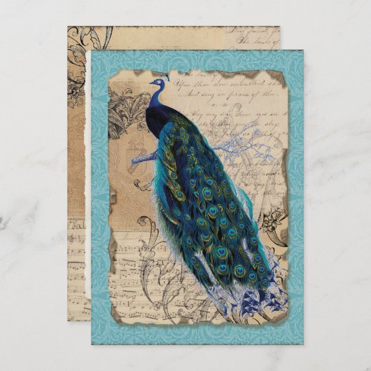 5x7 Antieke Pauw Vintage Trouw Uitnodiging (Voorkant / Achterkant)