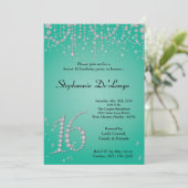 5x7 Aqua Blauwgroen Diamond Sweet 16 Birthday Uitn Kaart (Staand voorkant)