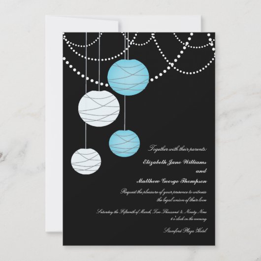 5x7 Aqua Blue Paper Lantern Wedding Invite Kaart (Voorkant)
