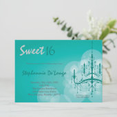 5x7 Aqua Chandelier Sweet 16 Verjaardag Uitnodigin Kaart (Staand voorkant)