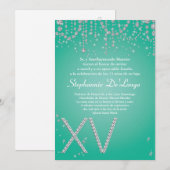 5x7 Aqua Diamond Quinceanera Birthday Uitnodiging (Voorkant / Achterkant)