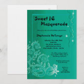 5x7 Aqua Masquerade Sweet 16 Birthday Uitnodiging (Voorkant / Achterkant)