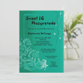 5x7 Aqua Masquerade Sweet 16 Birthday Uitnodiging (Staand voorkant)