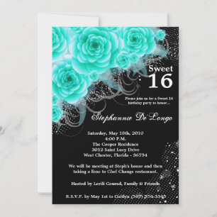5x7 Aqua Rozen Floral Sweet 16 Birthday Uitnodigin Kaart