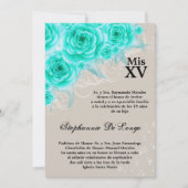 5x7 Aqua Rozen Quinceanera Birthday Uitnodiging (Voorkant)