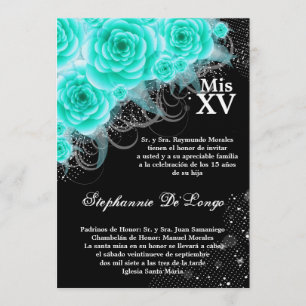 5x7 Aqua Rozen Quinceanera Birthday Uitnodiging