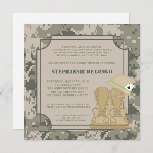 5x7 ARMY ACU Camoflauge Baby shower Uitnodiging (Voorkant / Achterkant)