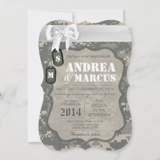 5x7 ARMY ACU Uniform Camo Wedding Invitation Kaart (Voorkant)