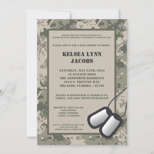 5x7 ARMY Camo ACU Print Baby shower Invitation Kaart (Voorkant)